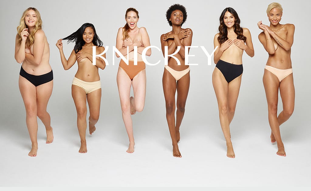 Group of women smiling wearing just panties.  Photo from Knickey. Ethical shopping, ethical lingerie, sustainability, empowerment, shop sustainable, vote with your money, environmentally conscious, a living wage, lingerie piece, beautiful lingerie, shopping inspiration, mindfulness, boudoir lingerie, shop well, colorado boudoir, denver boudoir, boulder boudoir, colorado springs boudoir, boudoir ideas