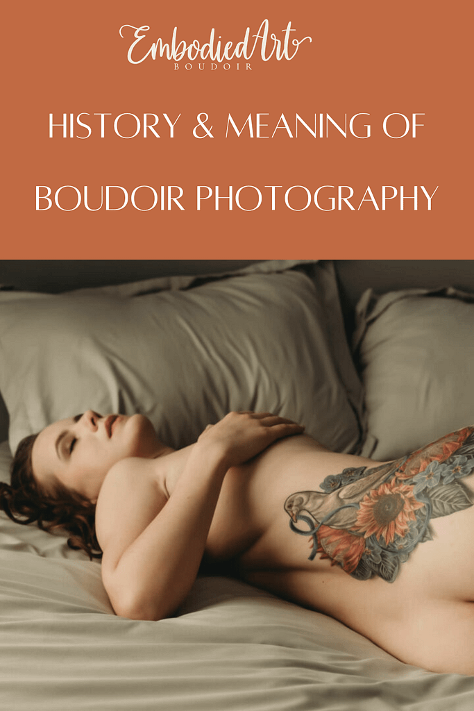 Brunette woman lying nude on the bed with her eyes closed. Photo by Embodied Art Boudoir. Boudoir photography, boudoir photos, denver boudoir, colorado boudoir, denver boudoir photographer, pinup, pin up, pin-up, boudoir studio, boudoir session, sensual photography, fine art nude photography, fine art nudes, boudoir, boudoir history, photography history, 70s photography, 70s photoshoot